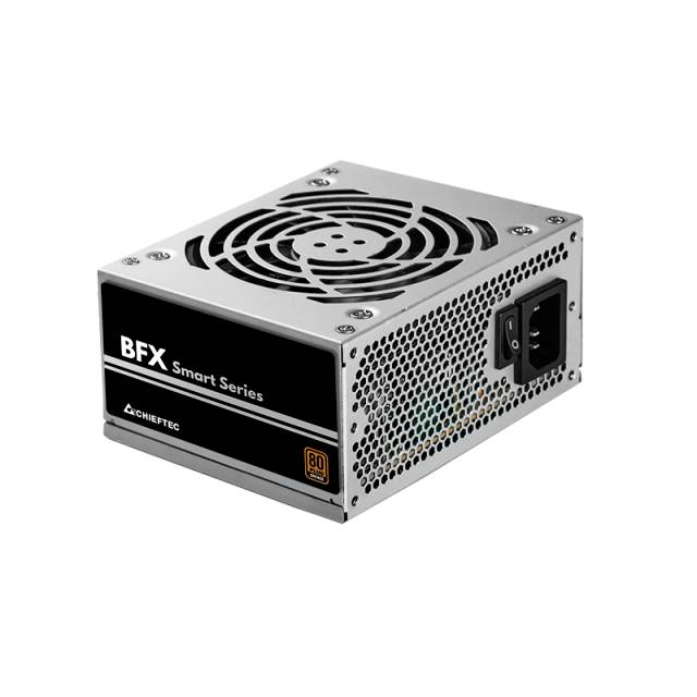 Alimentatore nero 'BFX Smart Series' con griglia di ventilazione in alto e connettori laterali. Logo del marchio e certificazione 80 Plus Bronze visibili.