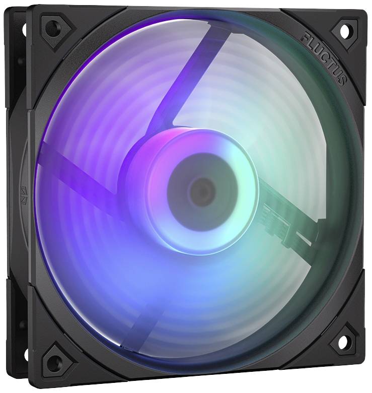 Dissipatore di calore per computer con illuminazione RGB in diversi colori, montato su supporto quadrato.