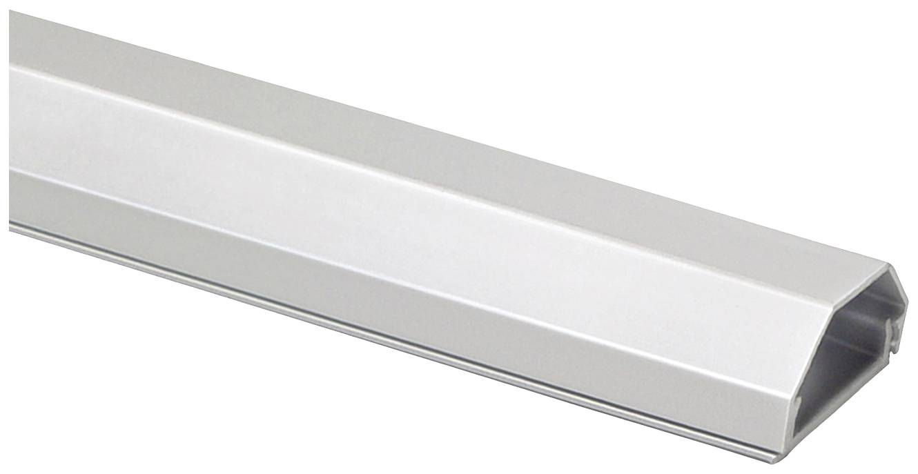Un supporto metallico allungato di colore argento, con forma esagonale e uno spazio cavo al centro, rappresentato su sfondo bianco.