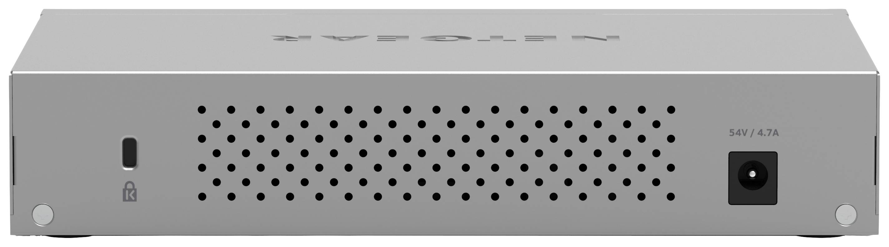 Un dispositivo grigio con numerosi fori di ventilazione sul lato anteriore; sulla destra è visibile un connettore per cavo SATA.
