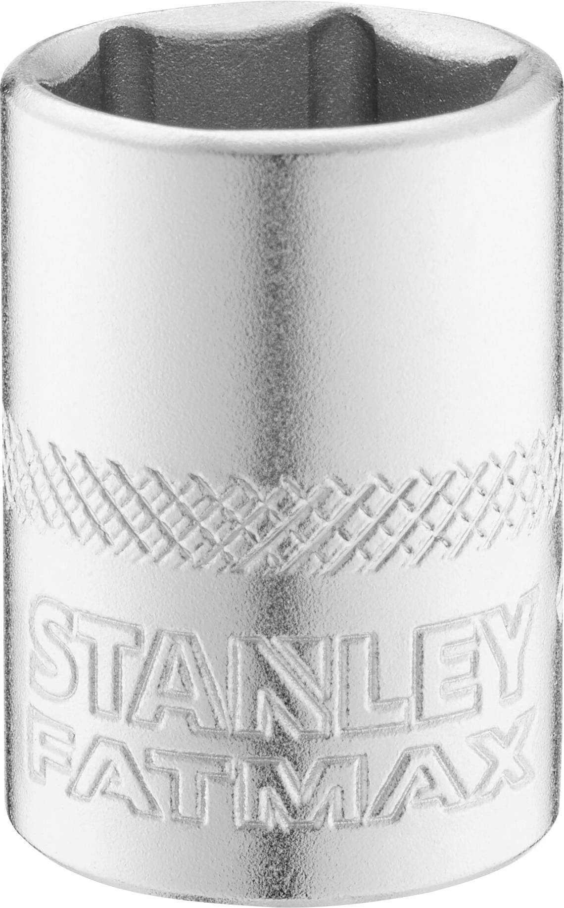 Dado a forma di noce d'argento con la scritta 'STANLEY FATMAX', struttura zigrinata per una presa migliore. Strumento per lavori di avvitamento.