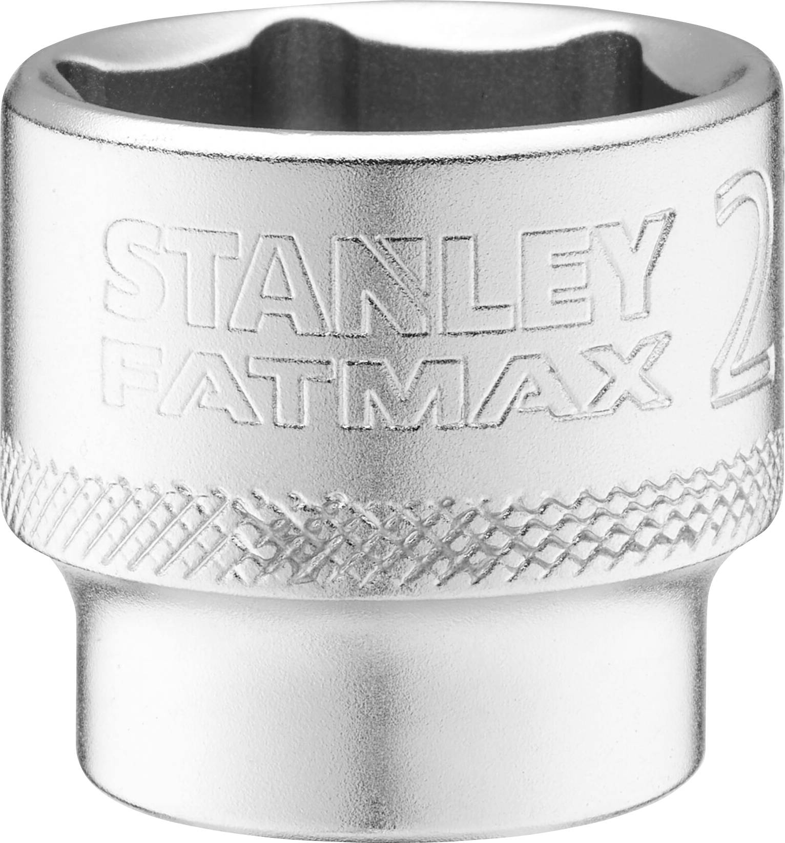 Inserto per chiave con scritta 'Stanley Fatmax', in metallo lucido, forma cilindrica, per utensili manuali ed elettrici.