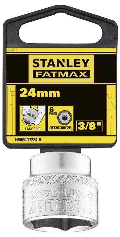Bussola in metallo STANLEY FATMAX, dimensione 24mm, con profilo esagonale e design 'Easy Grip' per attacco da 3/8 di pollice.