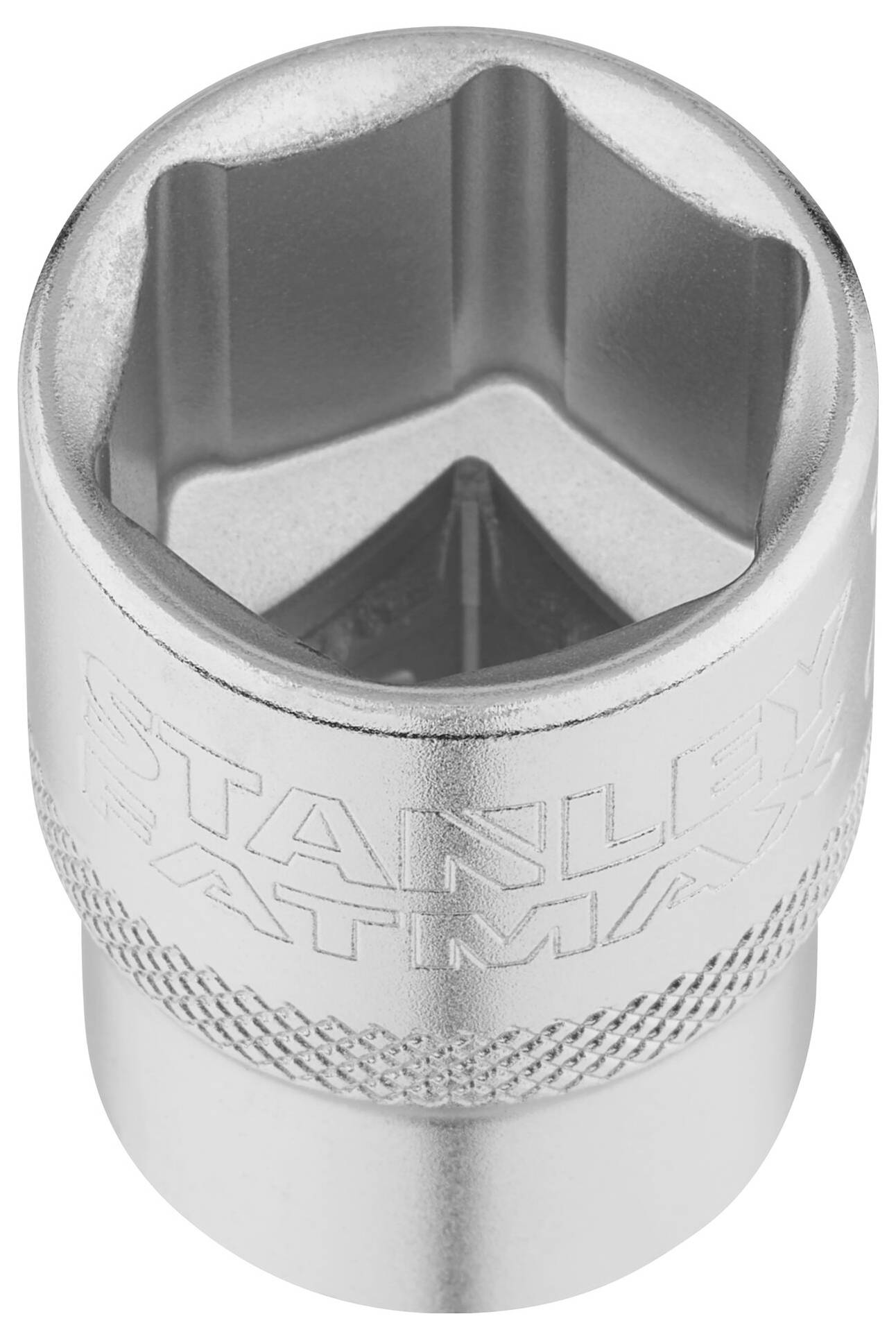 Dado esagonale in metallo con la scritta 'Stanley Fatmax', di forma esagonale, utilizzato per viti e bulloni.