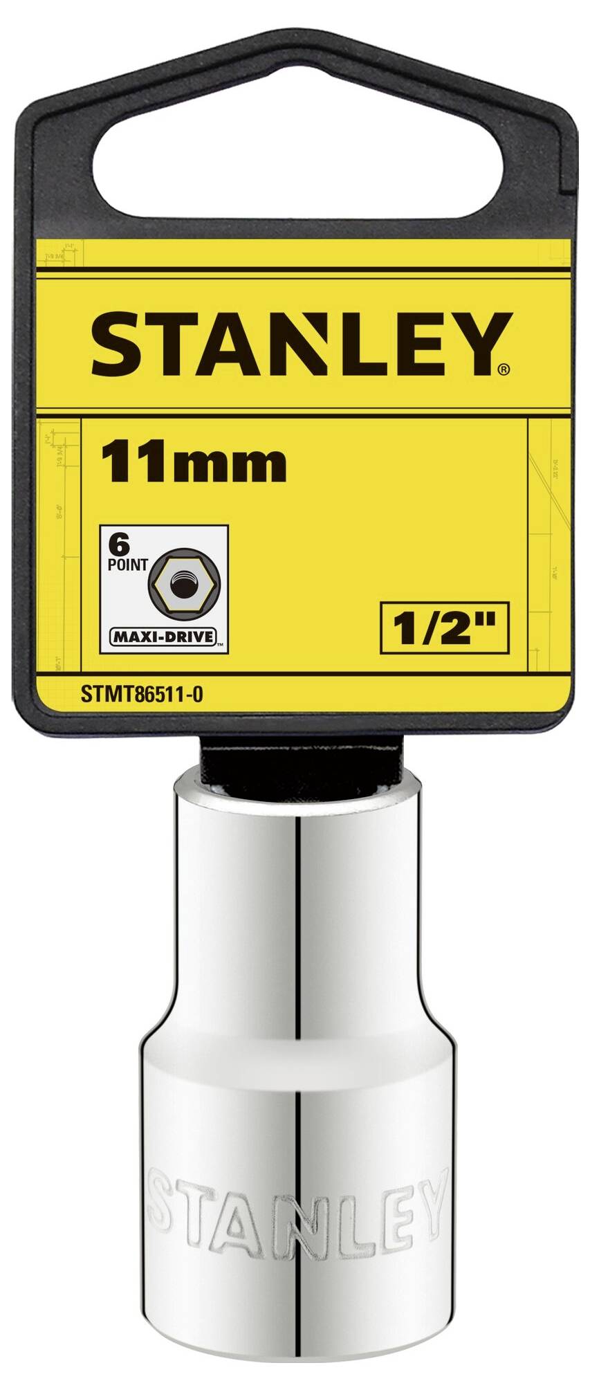 Attacco per chiave a bussola Stanley, dimensione 11 mm, apertura esagonale, adatto per utensili da 1/2 pollice. Principalmente per lavori di avvitamento.