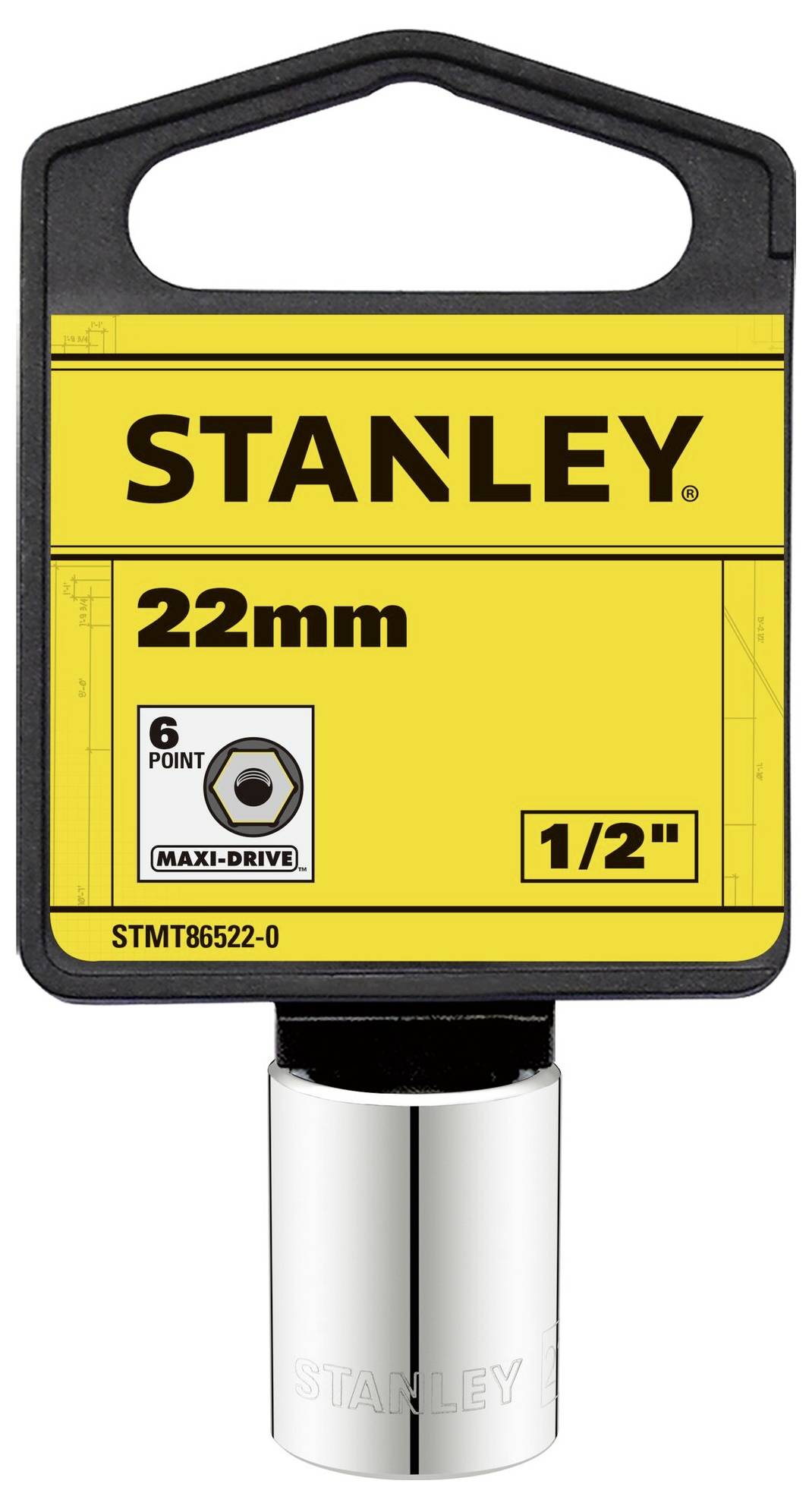 Inserto chiave a bussola Stanley, misura 22 mm, esagonale, per attacco da 1/2 pollice.