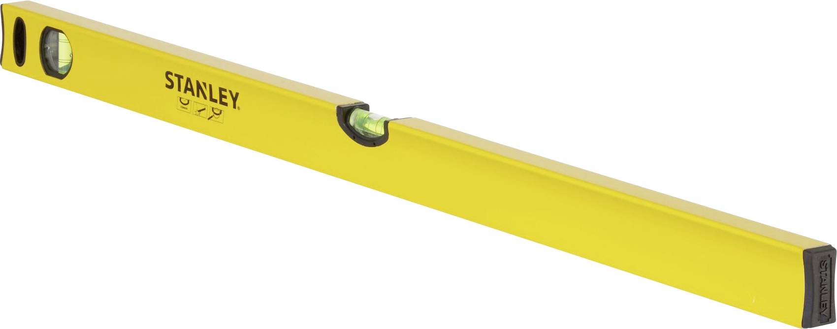Un livello a bolla giallo con due bolle, utilizzato per allineare oggetti in orizzontale e in verticale.