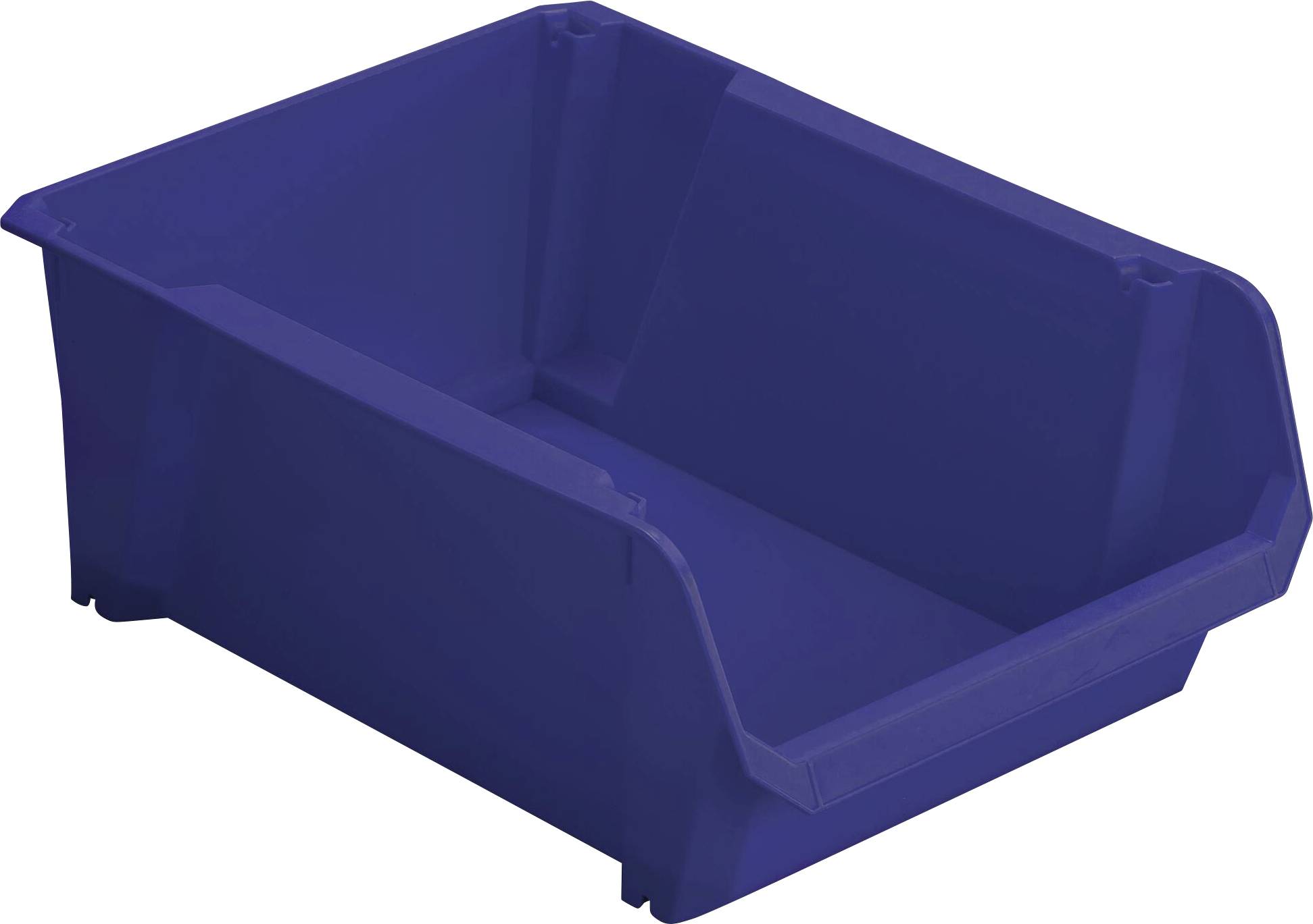 Contenitore di stoccaggio blu in plastica privo di scritte o contenuto visibili.