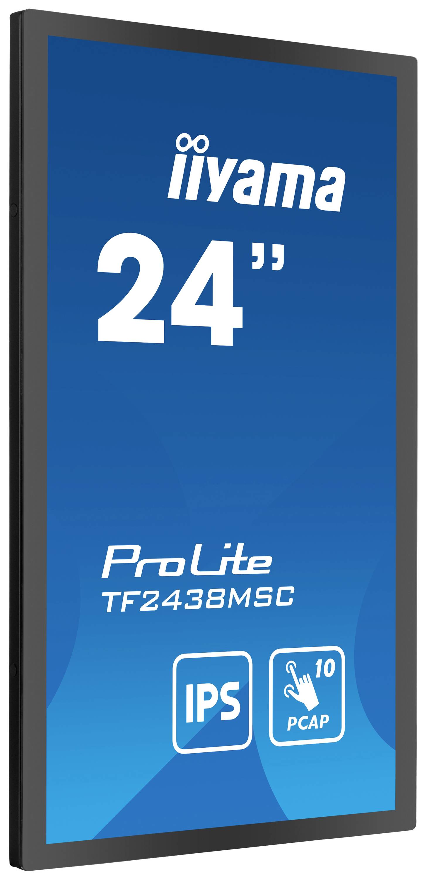 Immagine di un monitor iiyama ProLite TF2438MSC nero da 24 pollici con tecnologia IPS e touchscreen a 10 punti.