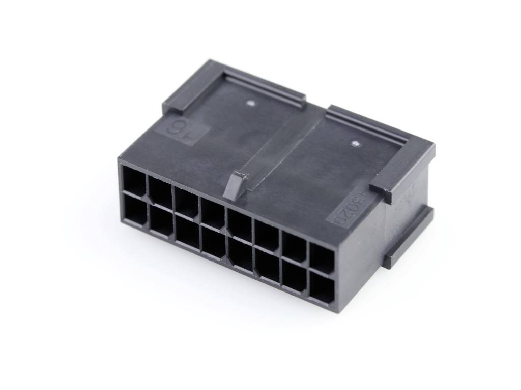 Spinotto in plastica nera con 16 connettori quadrati, disposti simmetricamente, su sfondo bianco.