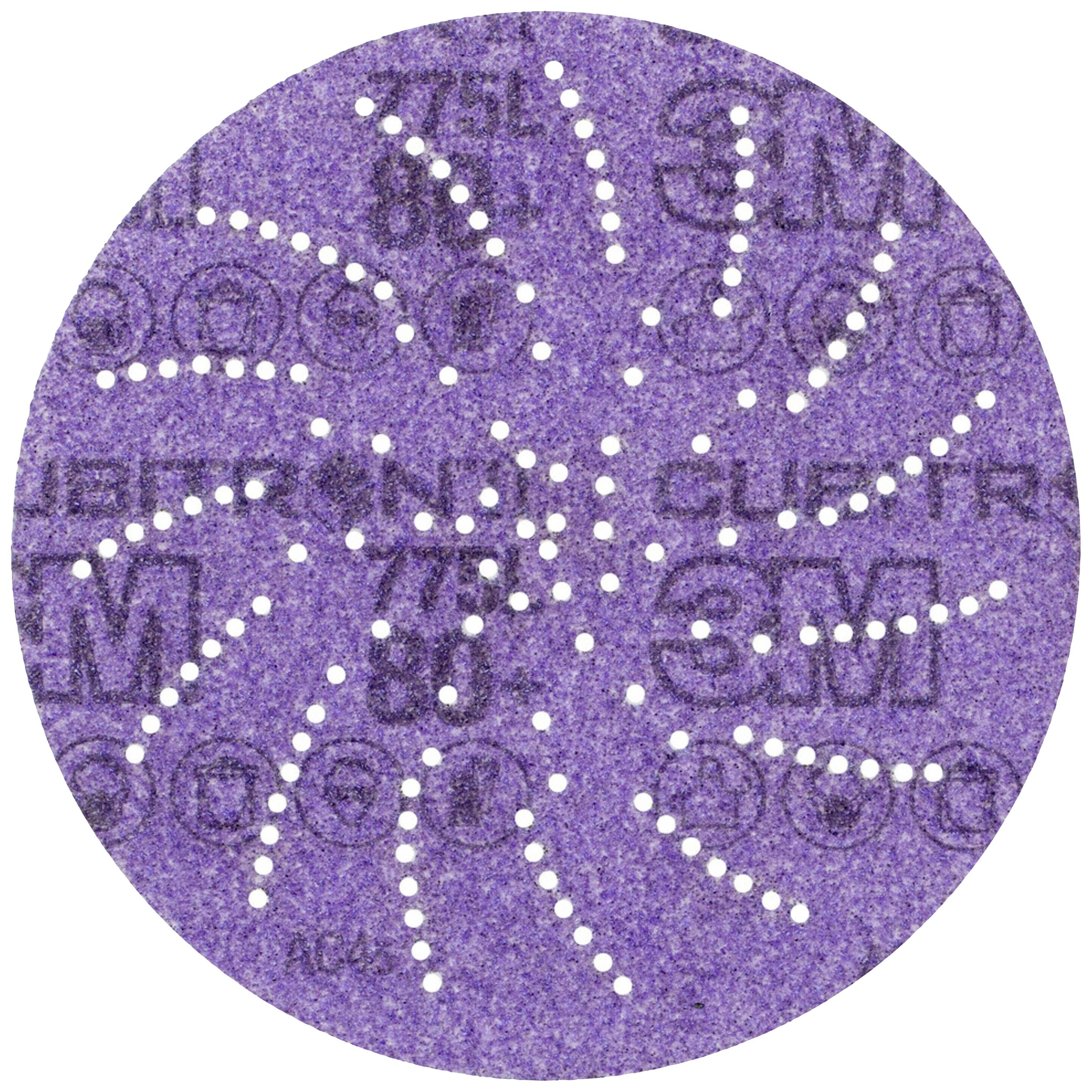 Disco abrasiva Lila con motivo a spirale di fori per l'aspirazione della polvere, stampata con marca e specifiche del modello.