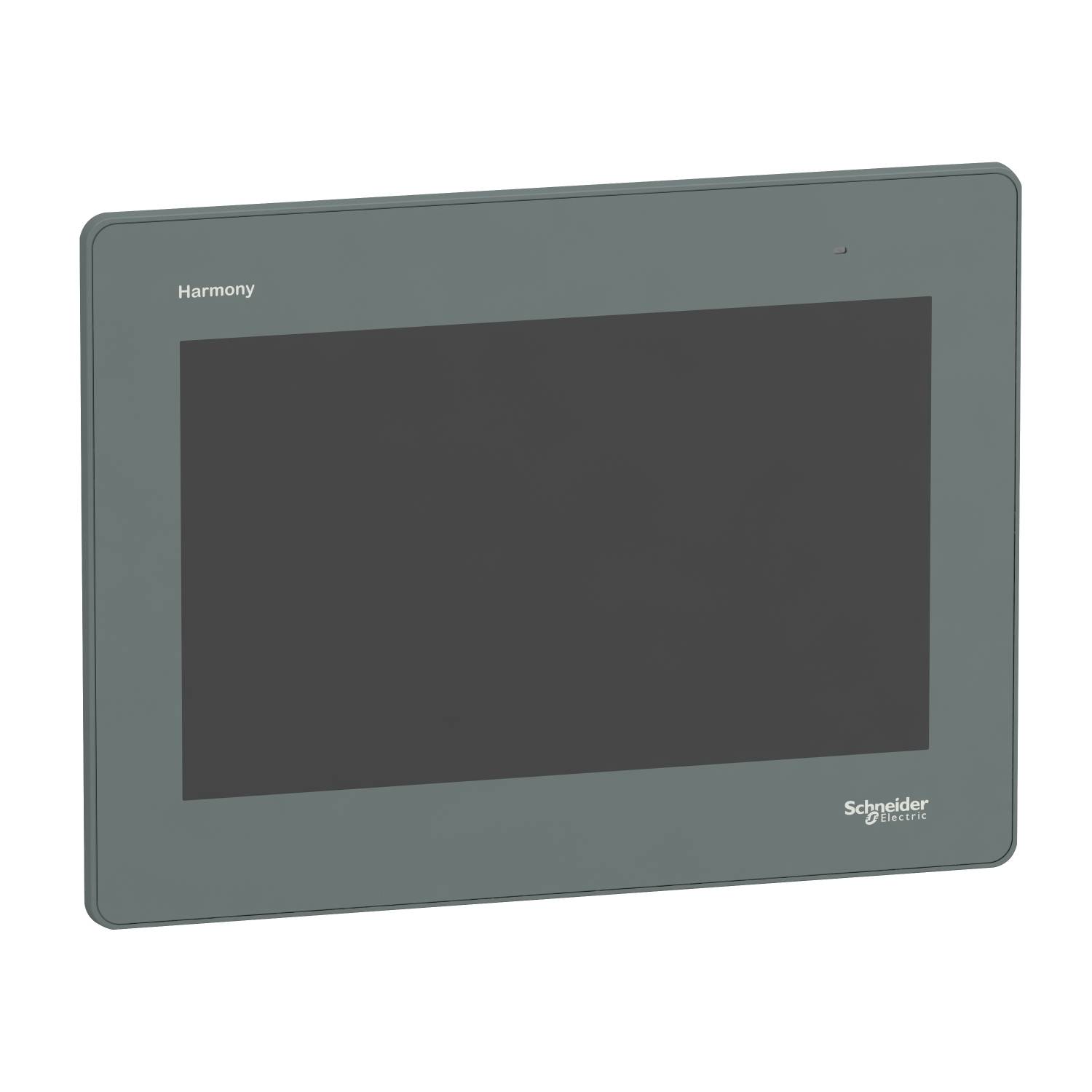 Un display grigio rettangolare di Schneider Electric con la scritta 'Harmony' in alto a sinistra.