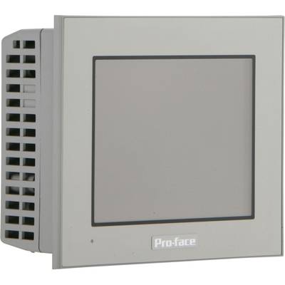 Un display touchscreen grigio e quadrato con la scritta 'Pro-face' in basso, riconoscibile dal lato di ventilazione sulla sinistra.