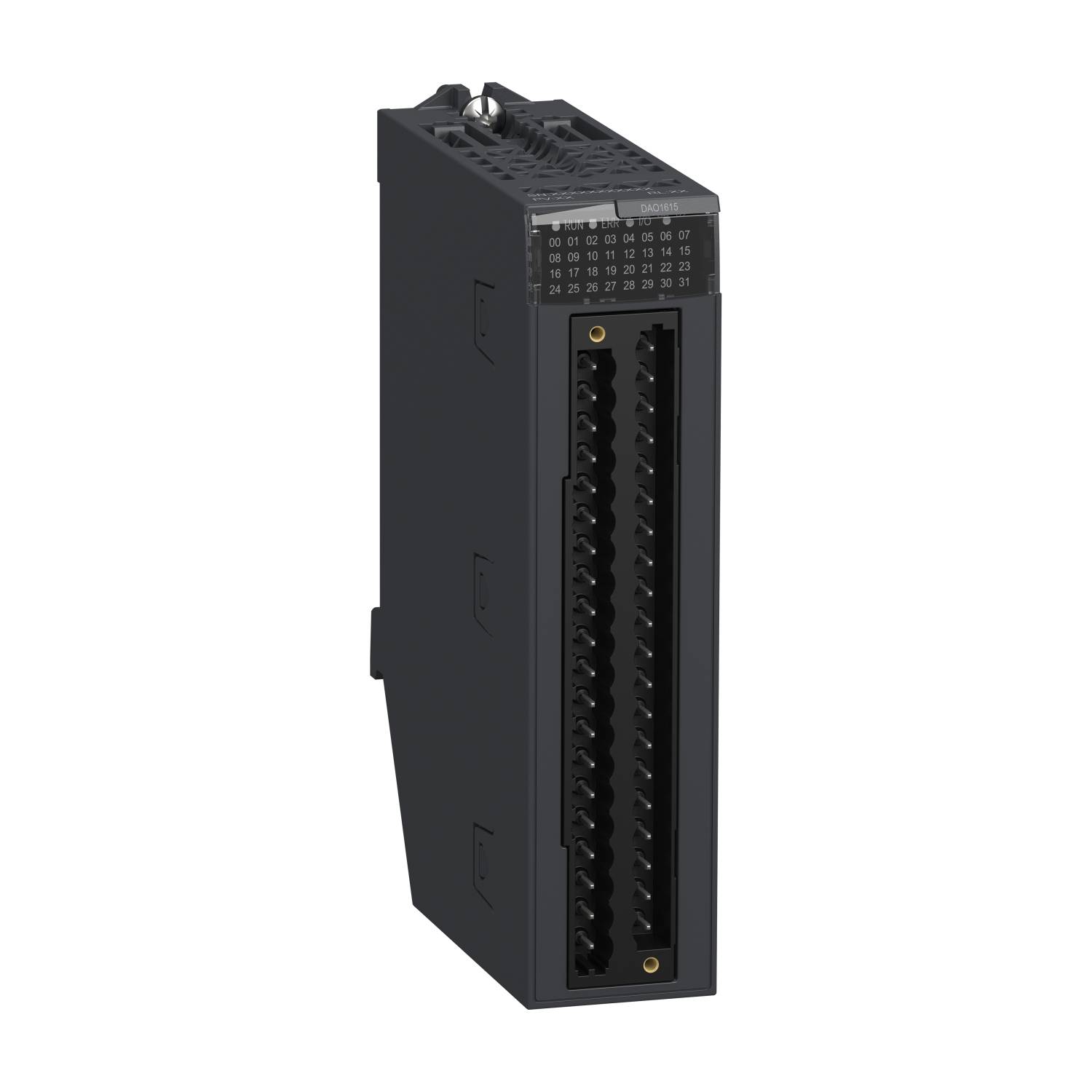 Un modulo elettronico nero con più slot e connettori numerati, presumibilmente per applicazioni industriali.