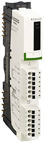 Modulo di un controllore a logica programmabile (PLC) con due blocchi di connessione, etichettati 'A' e 'B', per applicazioni industriali.