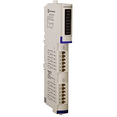 Un modulo elettronico bianco, verticale, con marcatura blu e diversi morsetti di connessione, probabilmente un'unità di controllo.