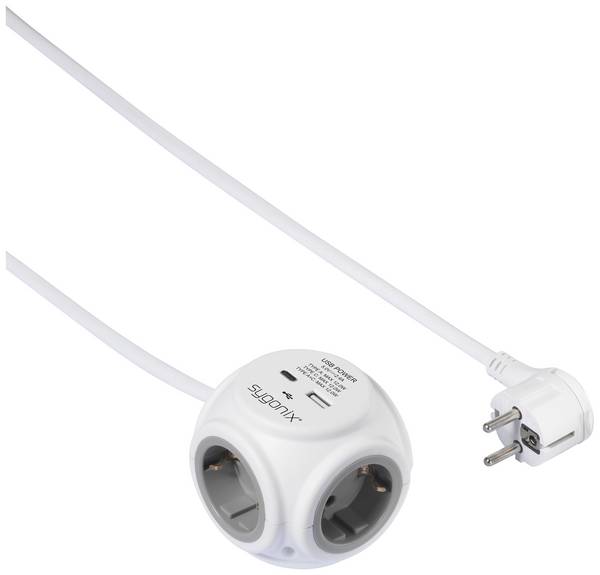 Sygonix SY-5827192 Multipresa a cubo 3 scomparti Bianco, Grigio Schuko 1 pz.
