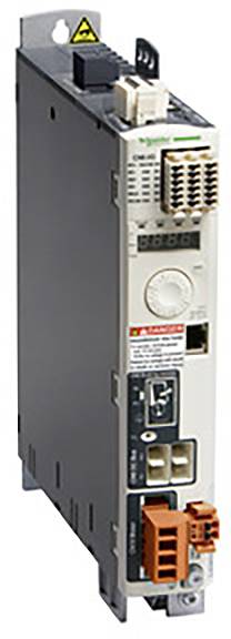 Un convertitore di frequenza di Schneider Electric con vari connettori e un display, idoneo per applicazioni industriali.