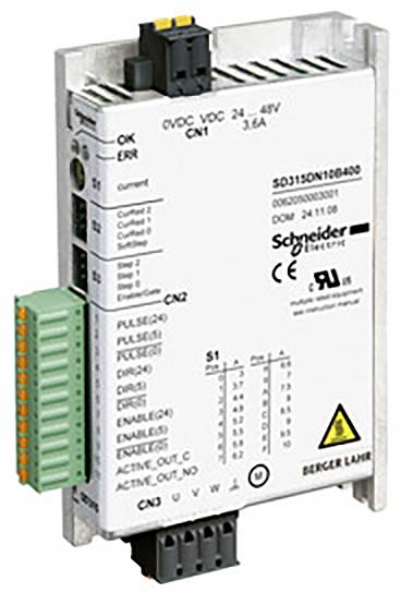 Modulo elettronico industriale con morsetti di collegamento, LED per indicatori di stato e scritta 'Schneider Electric'.