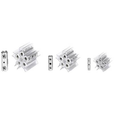 Quattro morsetti elettrici di dimensioni diverse, realizzati in materiale trasparente, mostrati diagonalmente e da angolazioni diverse.