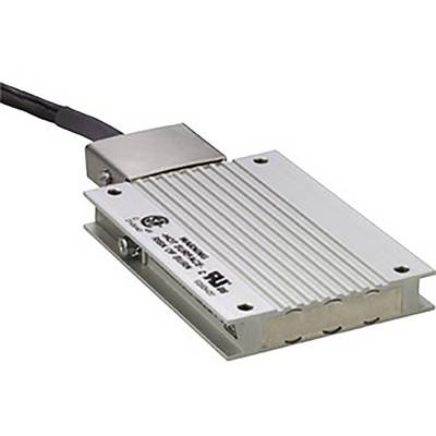 Componente elettronica compatta, d'argento, con alette di raffreddamento, collegata a un cavo, idonea per applicazioni elettroniche o di dissipazione termica.
