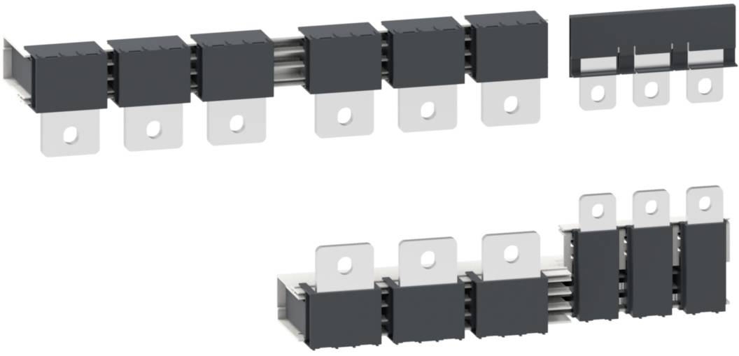 Due file di componenti elettronici rettangolari grigi con connettori argentati, disposti in linea.