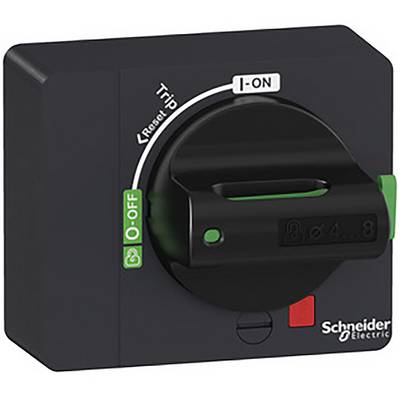 Interruttore elettrico nero con indicazioni verdi 'ON' e 'OFF' e logo di Schneider Electric.
