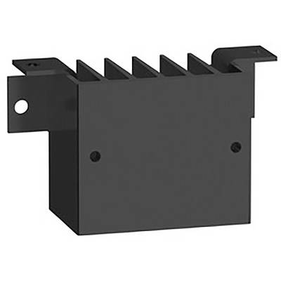 Un dissipatore di calore nero con diverse alette per la dissipazione termica, dotato di guide di montaggio e fori di fissaggio.
