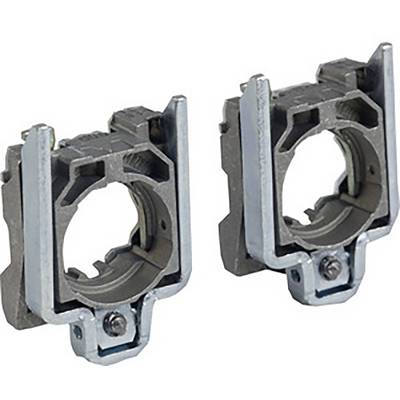Due supporti metallici argentati con aperture e fissaggio a vite nella parte inferiore, probabilmente per applicazioni tecniche o meccaniche.