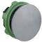 Immagine di un pulsante a pressione rotondo color argento con involucro verde.