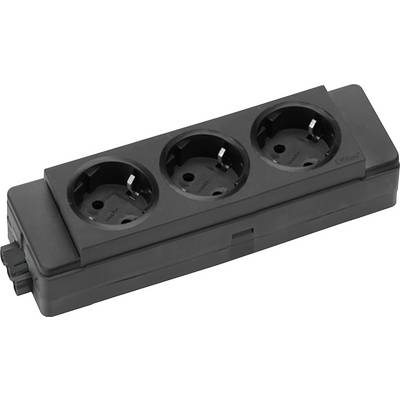 Una ciabatta elettrica nera con tre prese, adatta per collegare contemporaneamente più dispositivi elettrici.