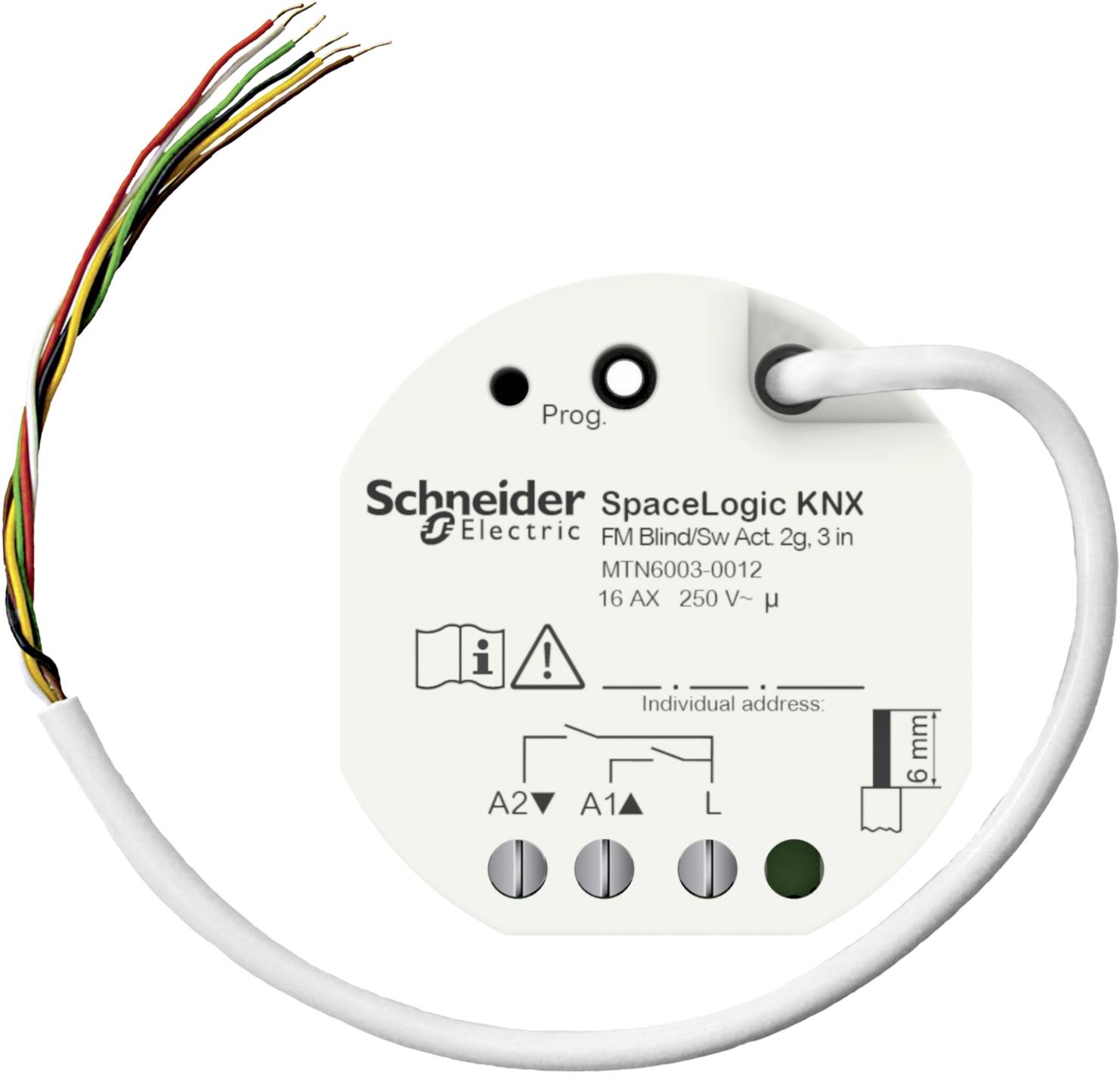 Interruttori KNX per l'automazione degli edifici con fili, produttore: Schneider Electric. Dettagli del modello e specifiche sul fronte.