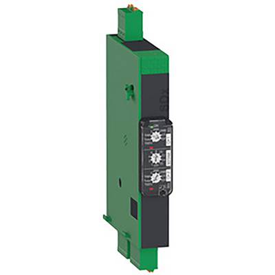 Un dispositivo elettronico verde e verticale con due manopole regolabili sul davanti. Utilizzo non specificato.