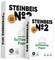 Due confezioni di carta riciclata Steinbeis, sulle quali sono raffigurati la scritta 'ReThinking Paper' e il simbolo del riciclaggio.
