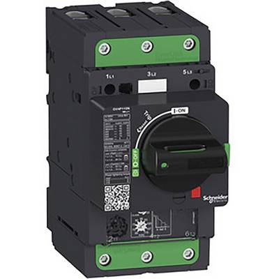 Un interruttore nero con leva verde, etichette e codice QR. Contrassegnato con il nome del marchio in basso a destra.