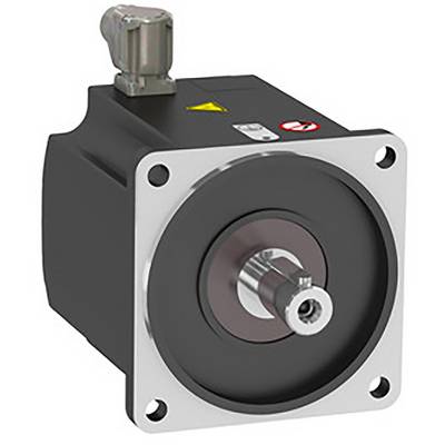 Un servomotore nero con base quadrata e albero motore visibile, dotato di connessione elettrica sulla parte superiore.