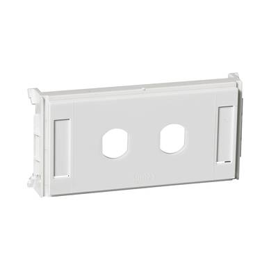 Coperchio bianco con due rientranze esagonali, utilizzato per coprire le scatole dei comandi nelle installazioni elettriche.