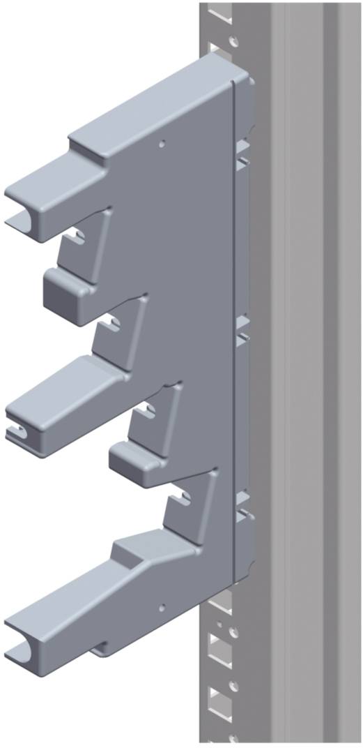 Illustrazione di un gancio metallico grigio su un supporto verticale. Il gancio ha diversi bracci sporgenti ed è utilizzato per il fissaggio.