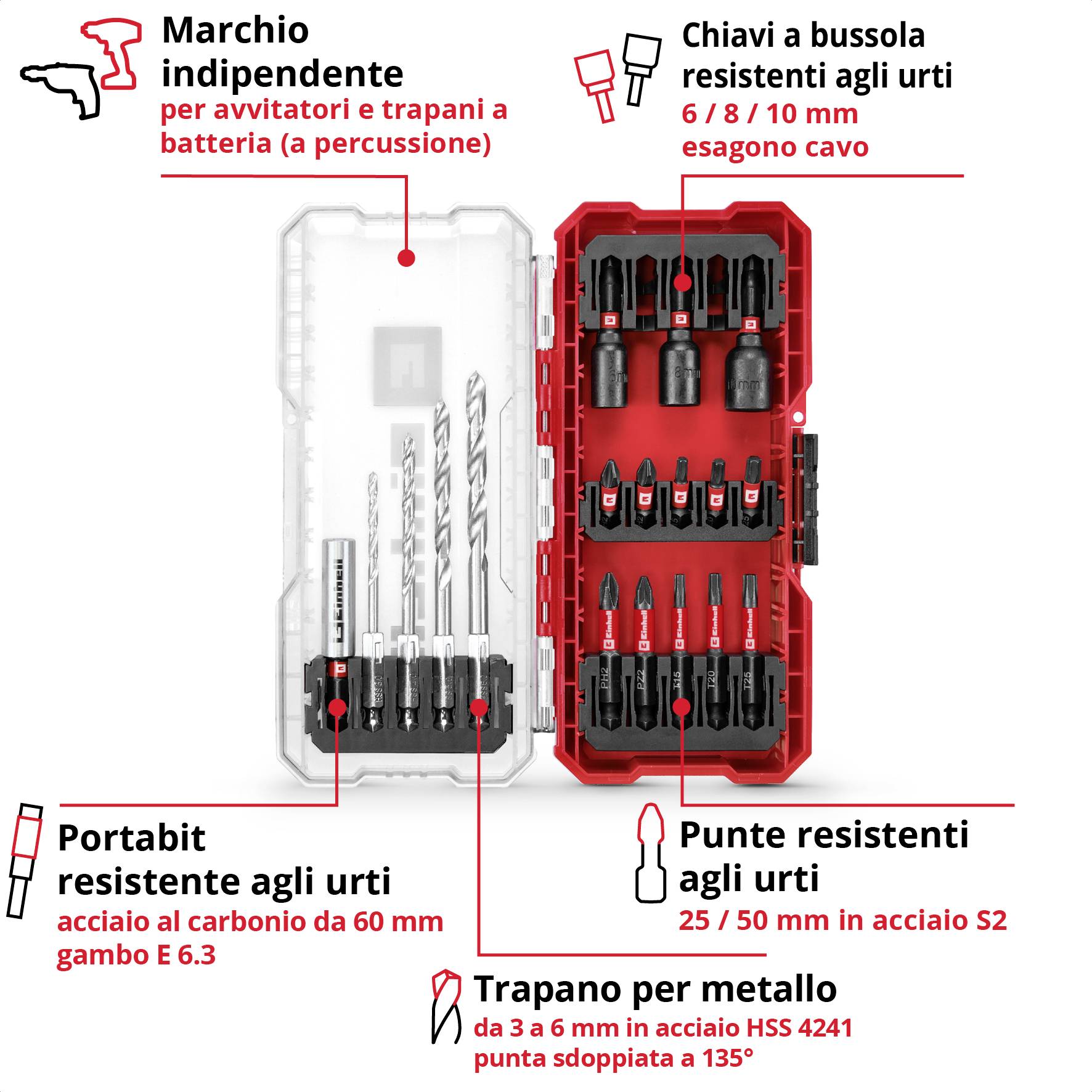 Set di utensili con portapunte per avvitatore a batteria, chiavi a bussola, punte da 60 mm resistenti agli urti, punte in acciaio HSS di alta qualità e inserti in acciaio S2.