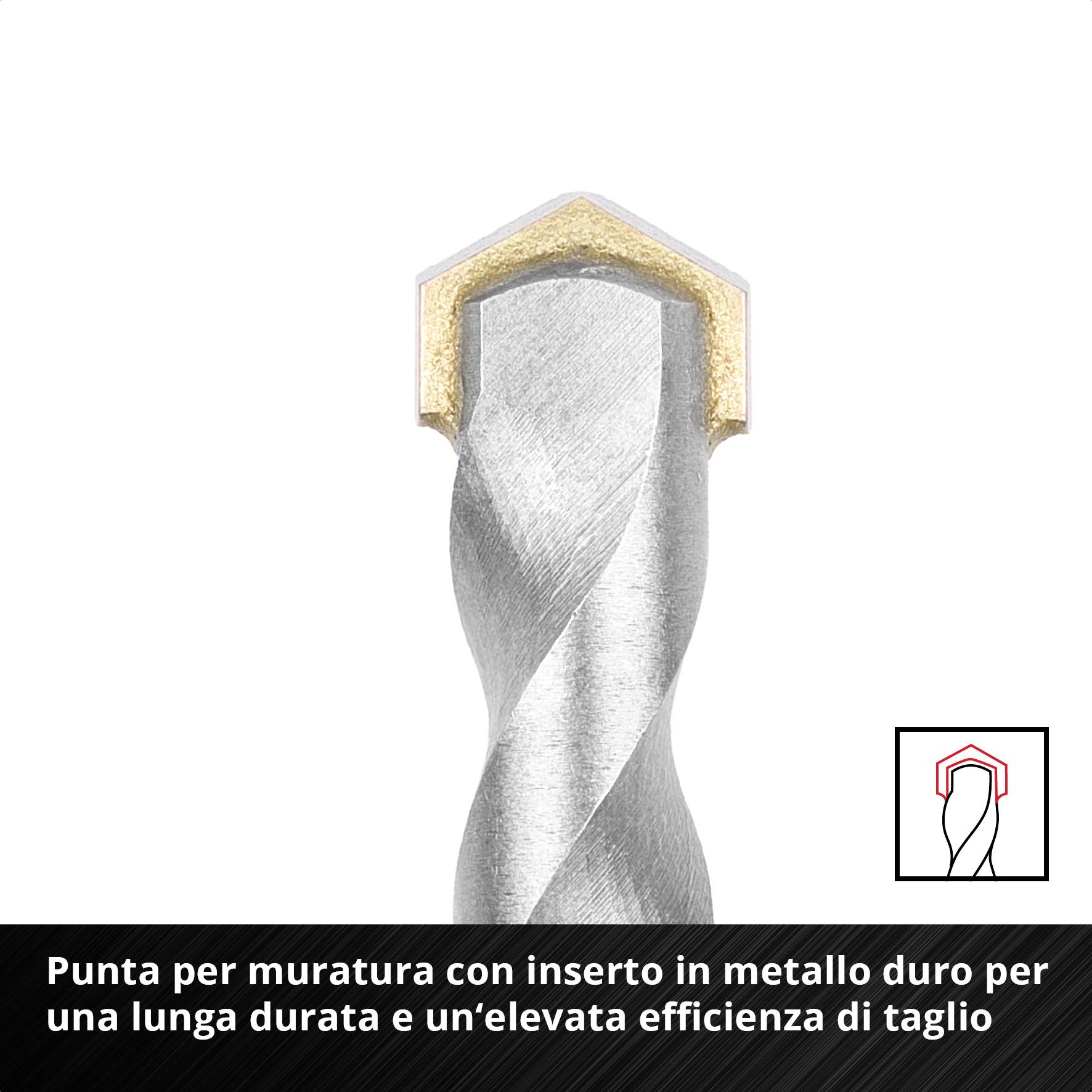 Punta universale per foratura con placca in metallo duro affilata, che mostra la punta e la costruzione in primo piano.