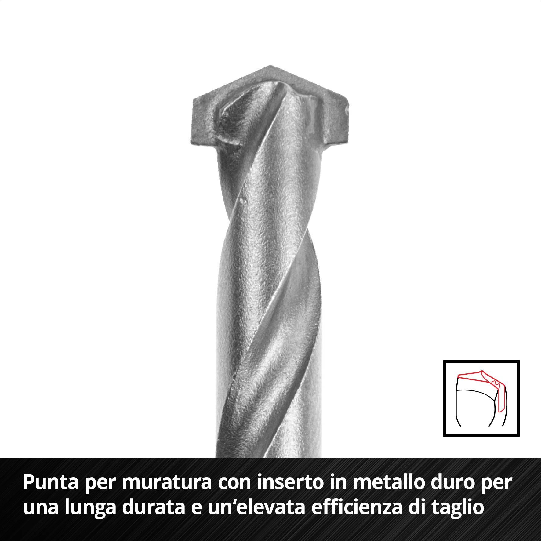Trapano con placca in metallo duro per lunga durata e prestazioni di taglio elevate: mostra un design di trapano a spirale per calcestruzzo.