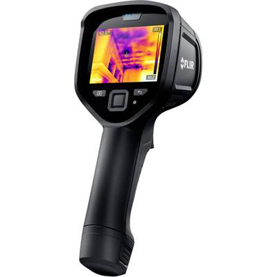 Una termocamera mostra un edificio con aree di temperatura contrassegnate a colori. Funzione principale: misurazione della temperatura.