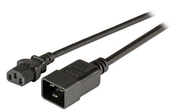 Un cavo di alimentazione IEC con connettore. Una spina è maschio con tre contatti, l'altra femmina con tre fori.