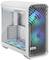 'Case per computer vuoto, bianco, con finestra laterale trasparente, effetto luci RGB e il logo Fractal sul davanti.'