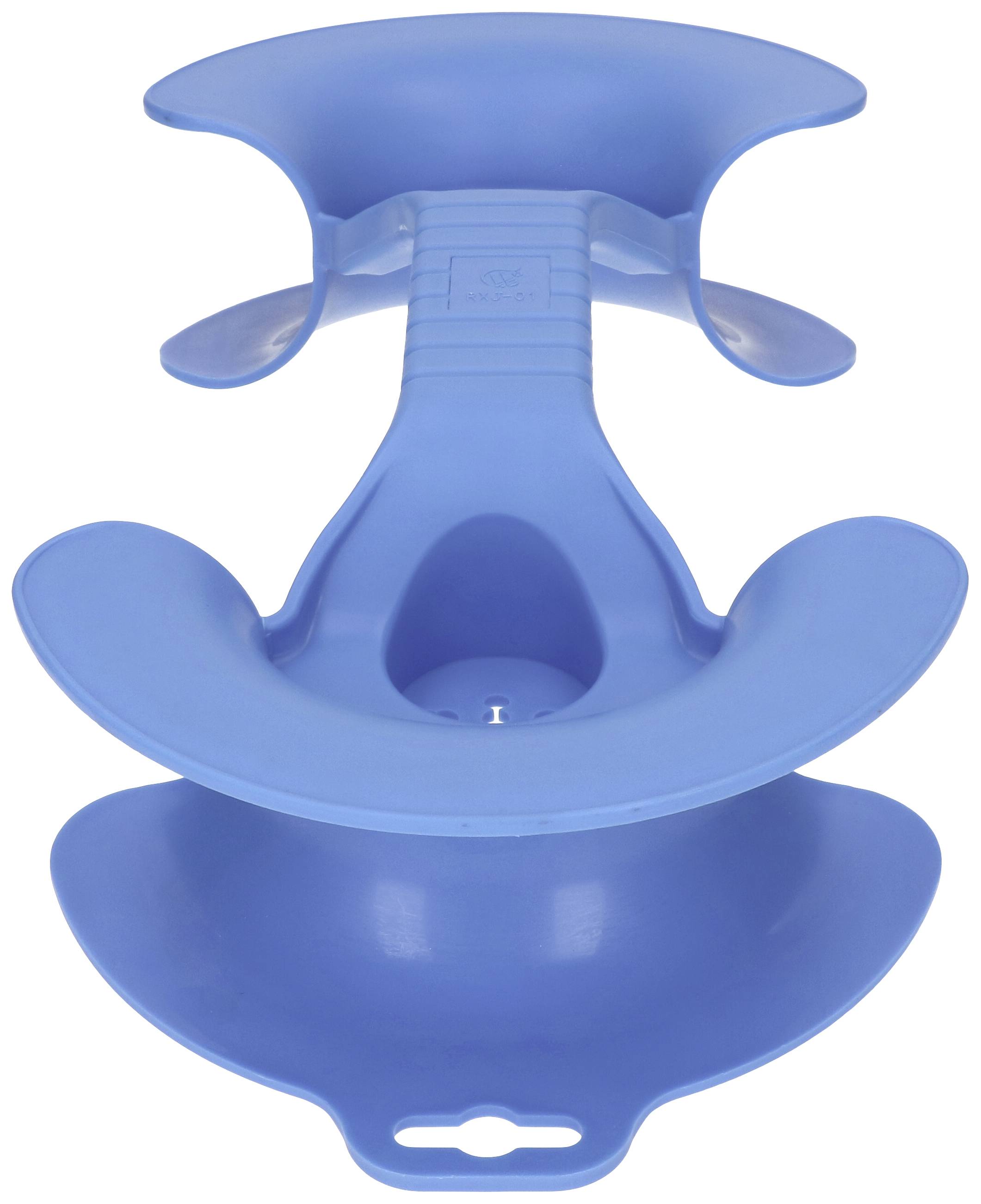 Un dispositivo di plastica blu per supportare le aree di surf, con lati curvi e un punto centrale per impugnarlo.