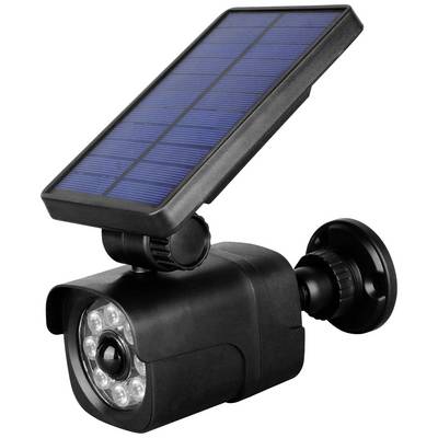 Telecamera di sorveglianza alimentata a energia solare con luci LED, ideale per la videosorveglianza esterna. Pannello solare sulla parte superiore per l'alimentazione energetica.