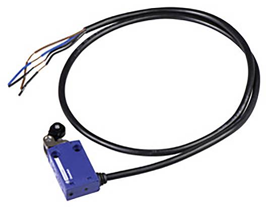 Un interruttore di fine corsa blu con lunghi cavi, adatto per connessioni elettriche e controlli.