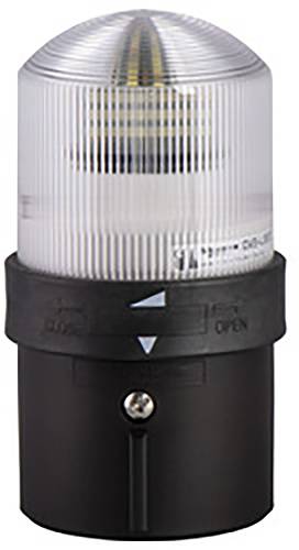 Un segnale luminoso a LED bianco con base nera. Motivo a strisce sulla cupola. Adatto per scopi di avvertimento o segnalazione.