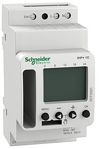 Un modulo di temporizzazione digitale Schneider Electric con display e tasti di controllo per la gestione di dispositivi elettrici.