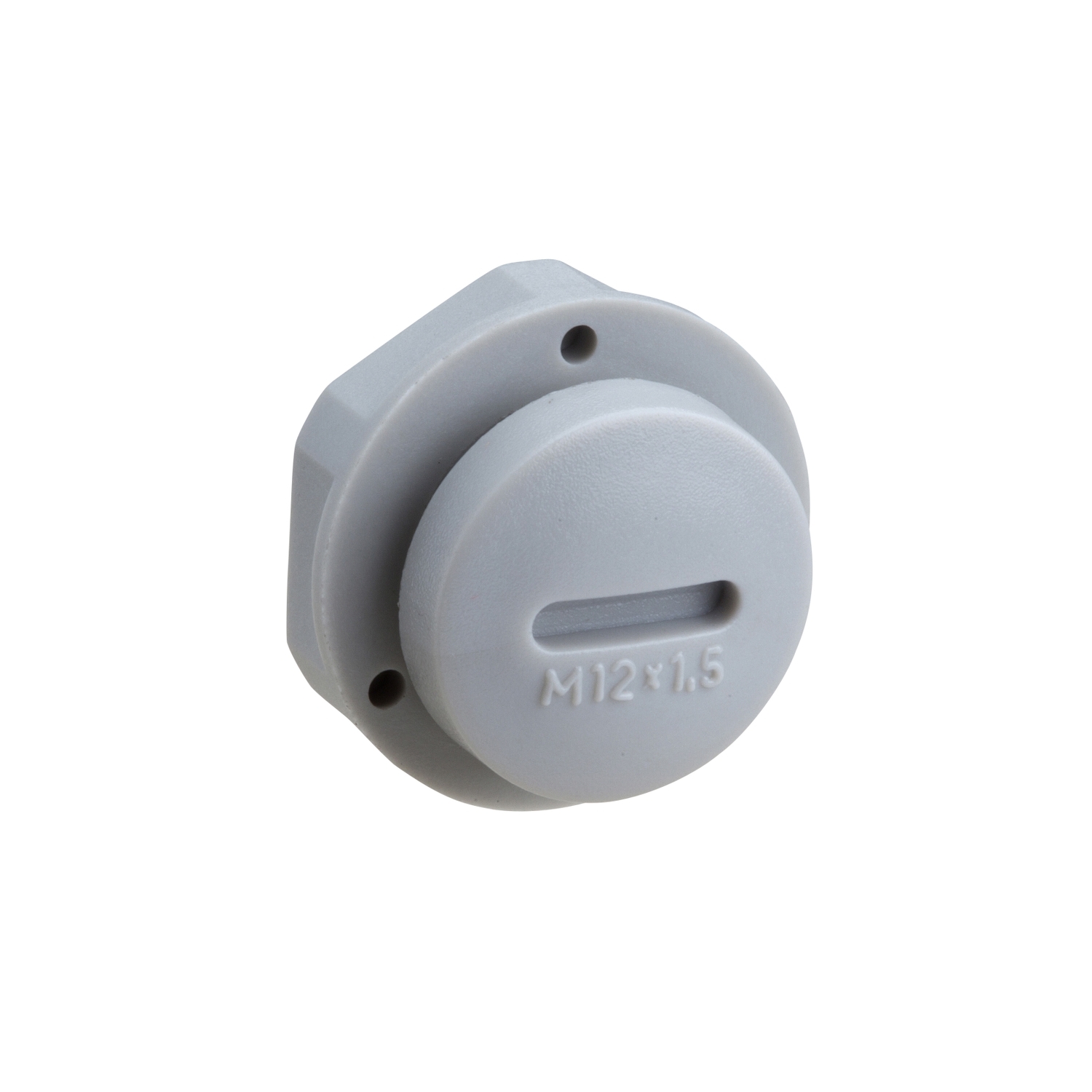 Tappo a vite grigio con scritta 'M12×1.5', adatto per aperture circolari.